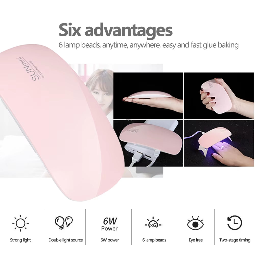 YIKOOLIN Mini Mouse Gel Nails 6W Polish Drying Lamp Portable 6 LED UV Manicure Lamp Home USB Nail Phototherapy Machine