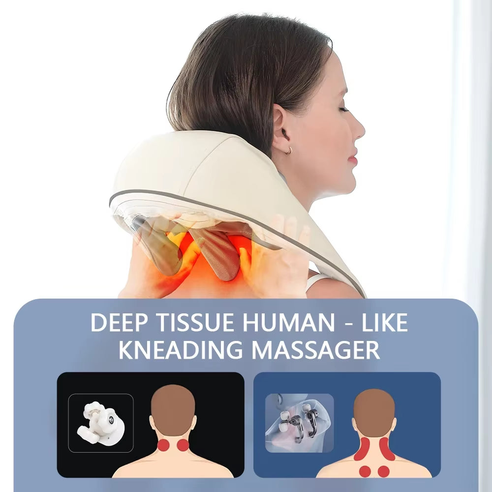 2026 New 26W Brushless Motor Neck and Shoulder Massager Wireless Shoulder and Back Kneading Massage Shawl Neck Masajeador