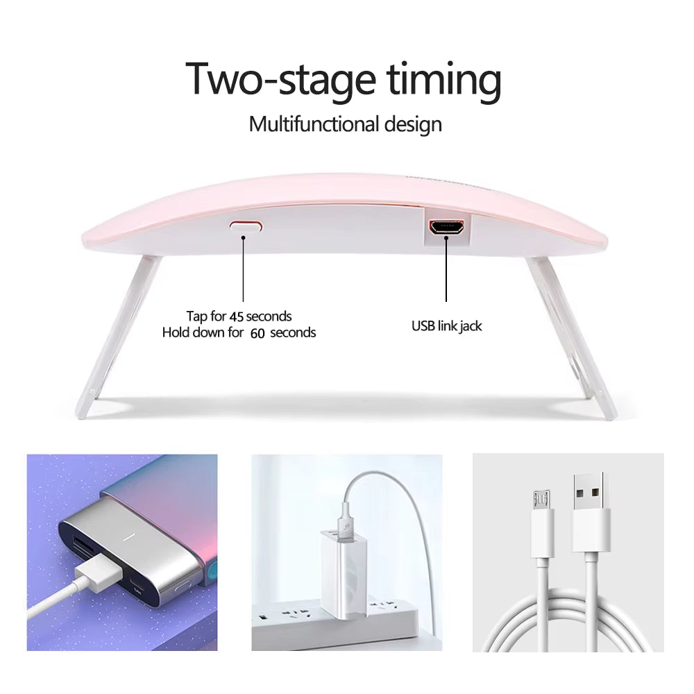 YIKOOLIN Mini Mouse Gel Nails 6W Polish Drying Lamp Portable 6 LED UV Manicure Lamp Home USB Nail Phototherapy Machine