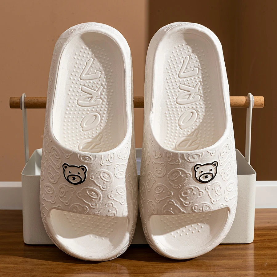 Printting Cute Bear Women Slippers Summer Indoor Soft Cartoon Sandals Bathroom Anti-Slip Outdoor Comfy Men Leisure Shoes Couple