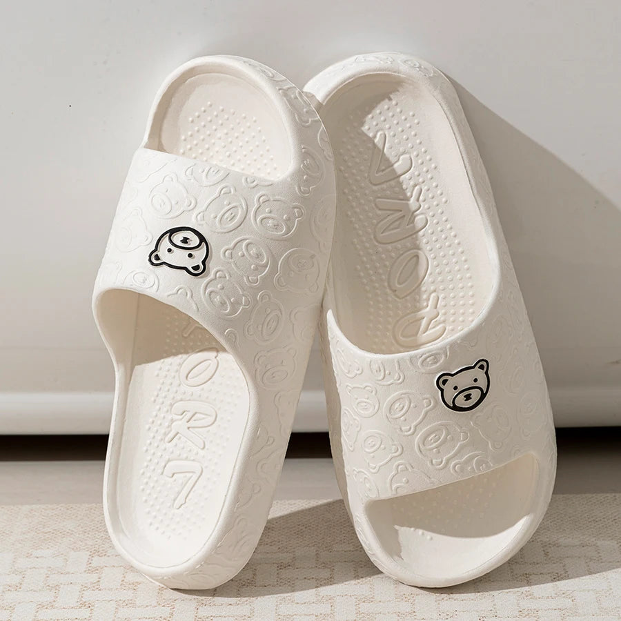 Printting Cute Bear Women Slippers Summer Indoor Soft Cartoon Sandals Bathroom Anti-Slip Outdoor Comfy Men Leisure Shoes Couple