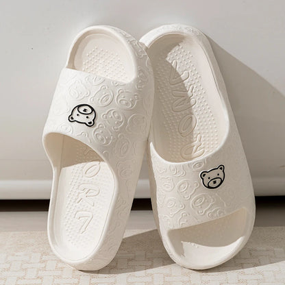 Printting Cute Bear Women Slippers Summer Indoor Soft Cartoon Sandals Bathroom Anti-Slip Outdoor Comfy Men Leisure Shoes Couple