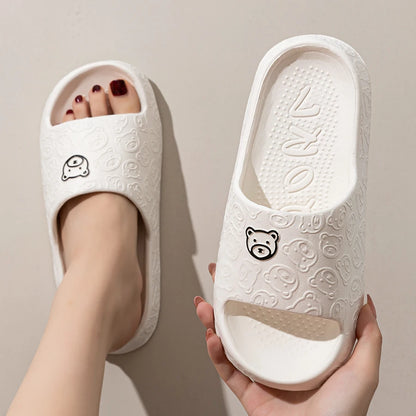 Printting Cute Bear Women Slippers Summer Indoor Soft Cartoon Sandals Bathroom Anti-Slip Outdoor Comfy Men Leisure Shoes Couple
