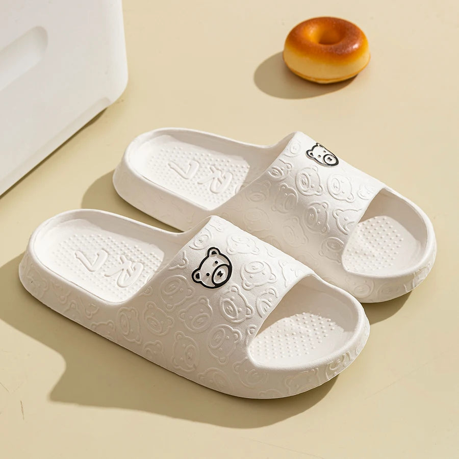 Printting Cute Bear Women Slippers Summer Indoor Soft Cartoon Sandals Bathroom Anti-Slip Outdoor Comfy Men Leisure Shoes Couple
